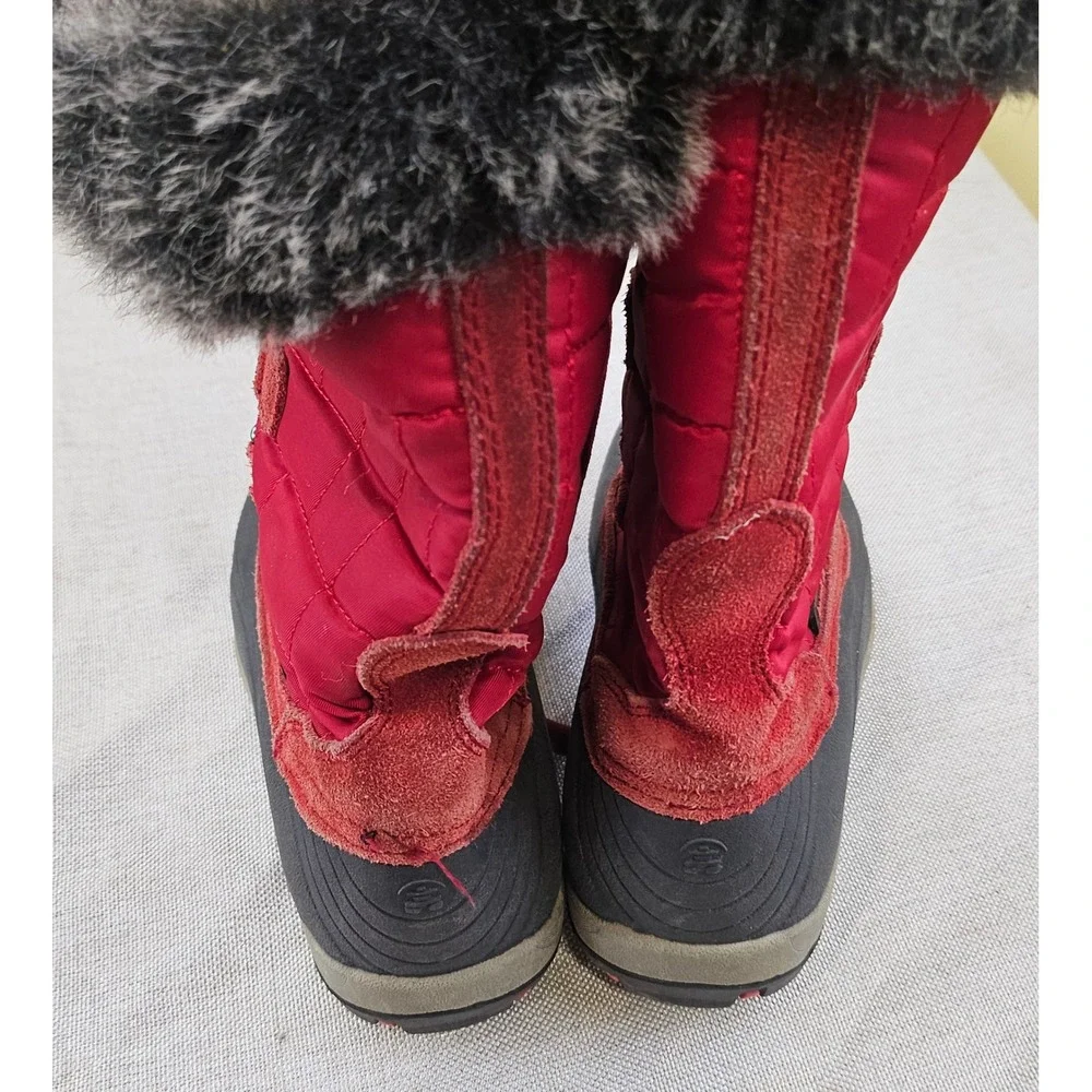 Kamik Scarlet Waterproof Insulated Winter Snow Boots Red Fur Trim Kids Sz 1 READ